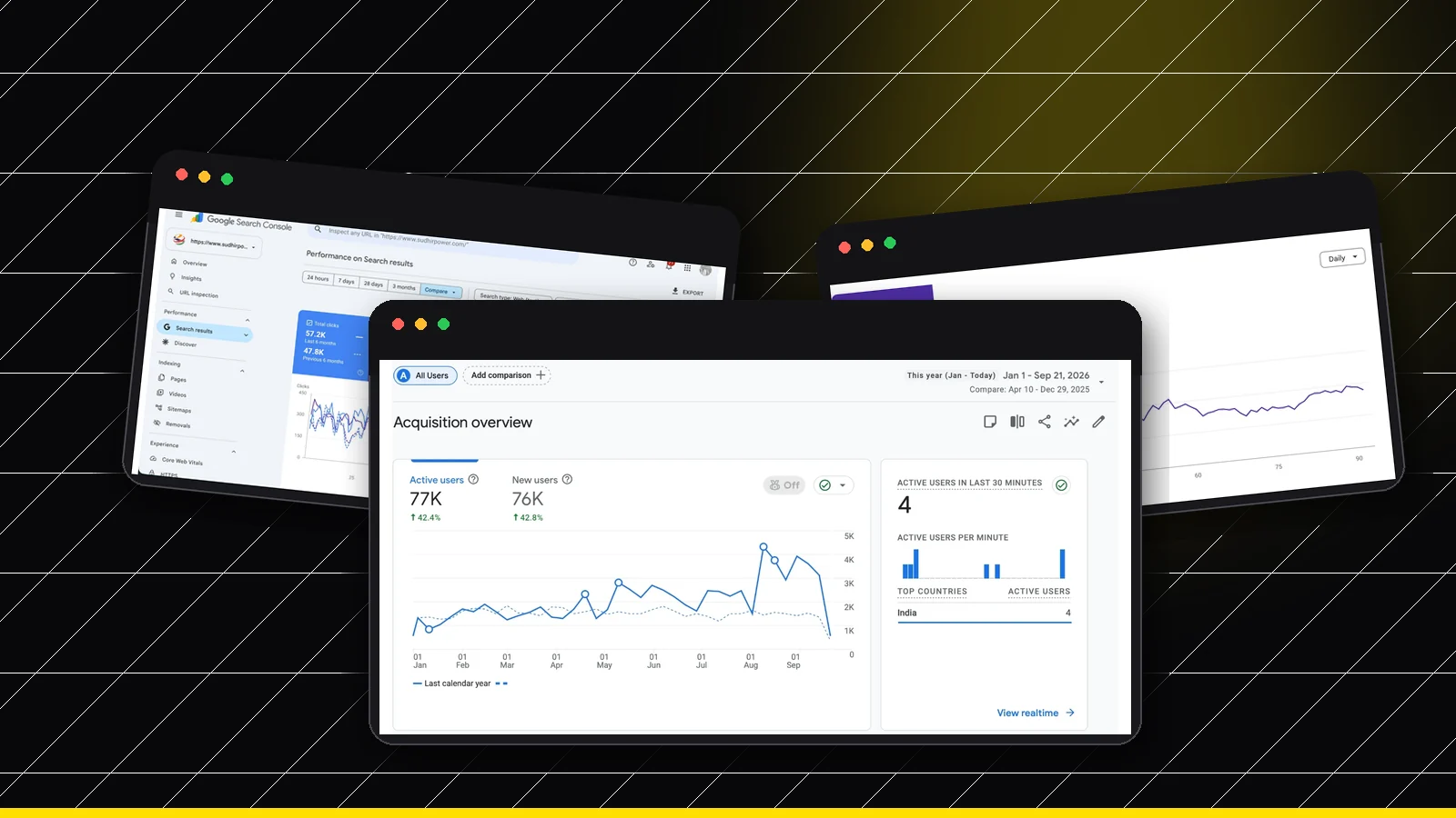 Pravek Kalp, Intex, Sirca Paints real SEO case-study charts in browser mockups for Dehradun