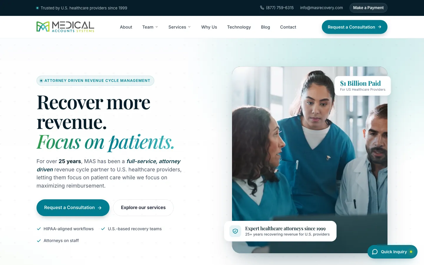Medical Account Systems website designed by DigiStreet Media