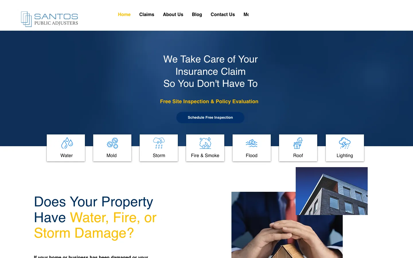 Santos Public Adjusters website designed by DigiStreet Media