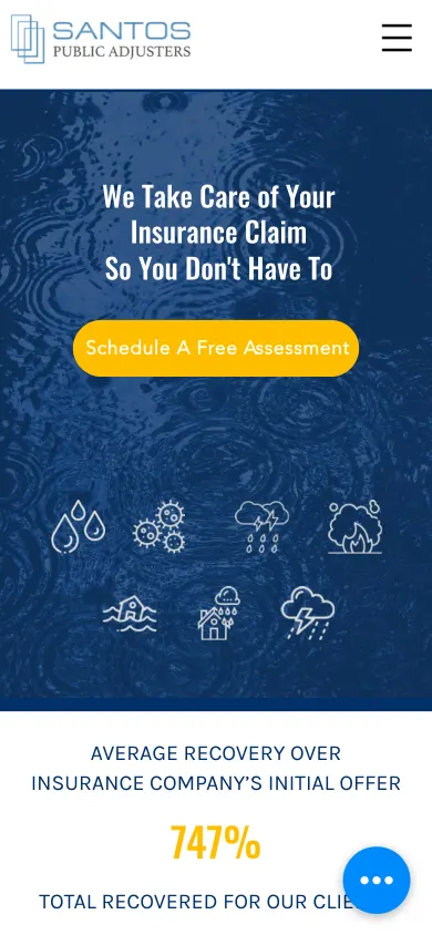 Santos Public Adjusters website on a phone