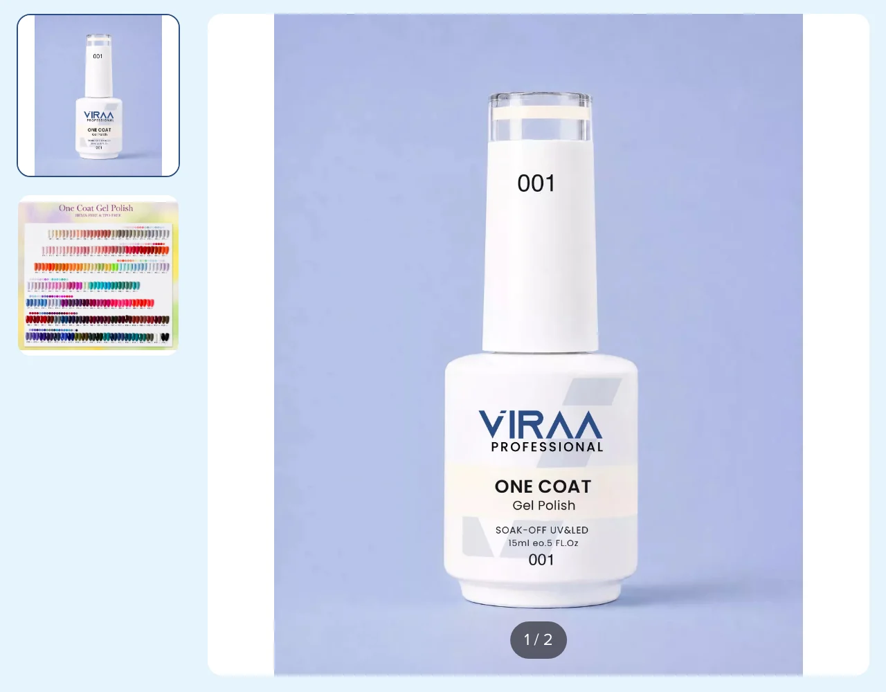 VIRAA Professional product gallery with the printed shade chart as the second image