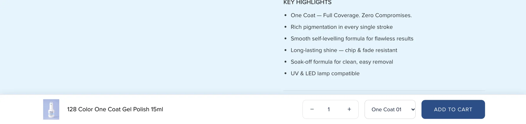 VIRAA Professional sticky add to cart bar with product name, quantity, colour dropdown and Add to cart button
