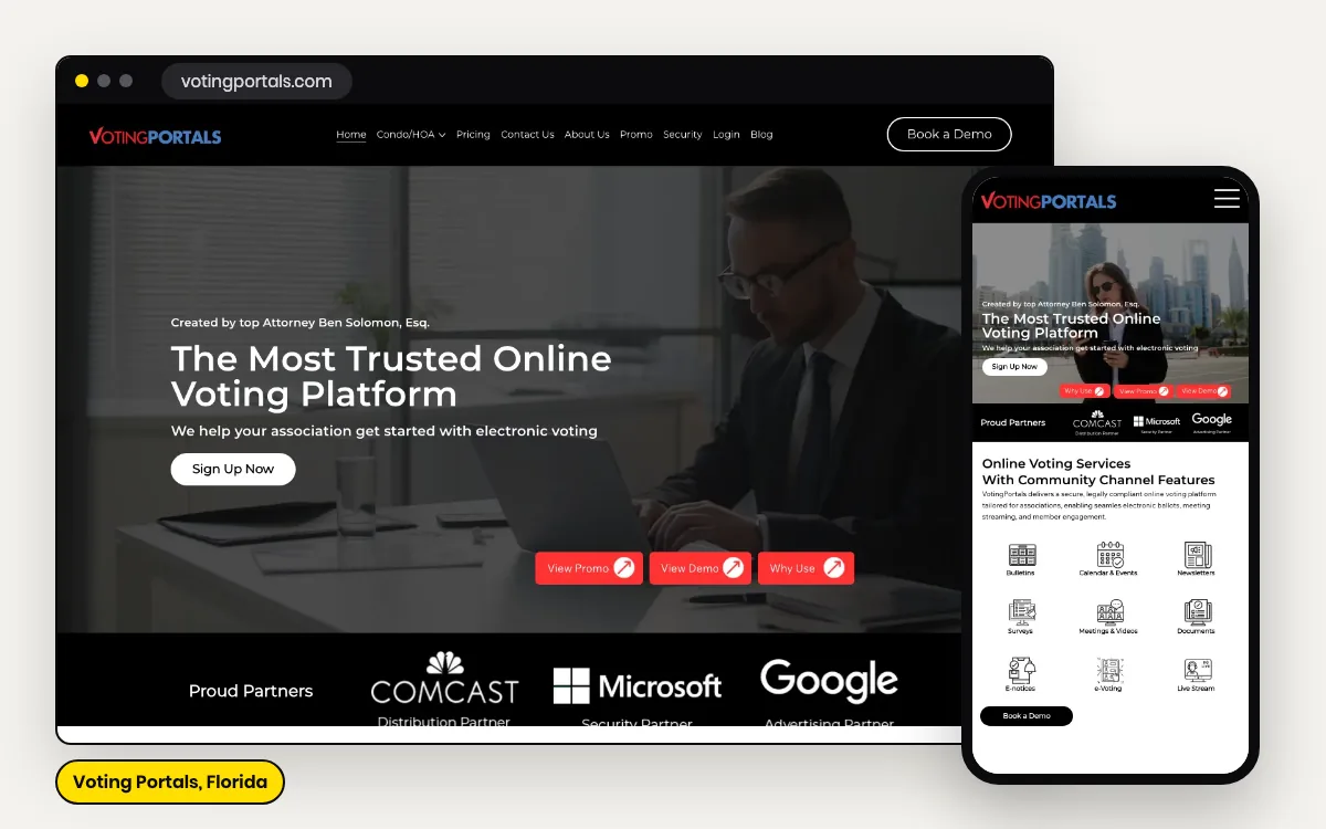 Voting Portals website on desktop and mobile, designed and built by DigiStreet Media
