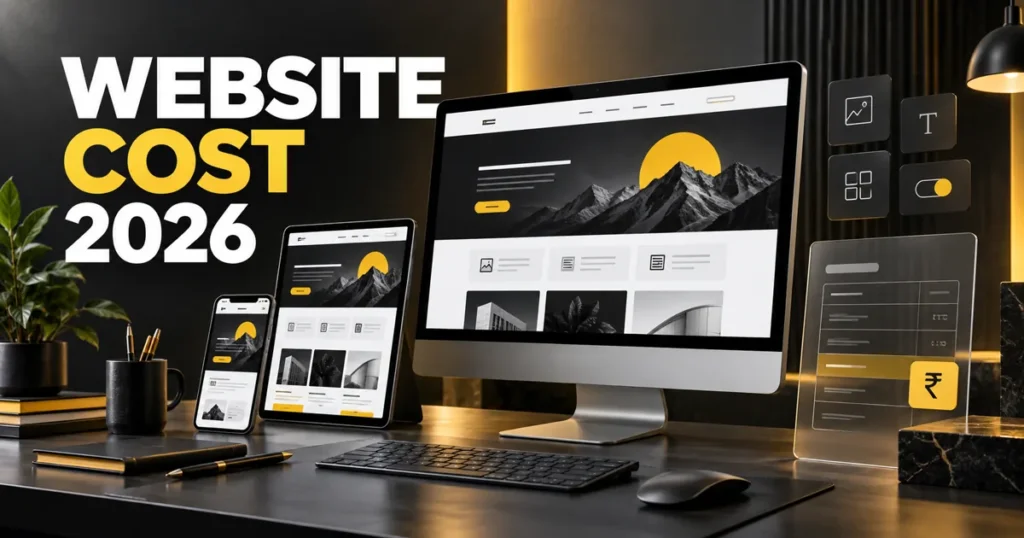 Website design cost in India 2026 shown with responsive website layouts and package planning