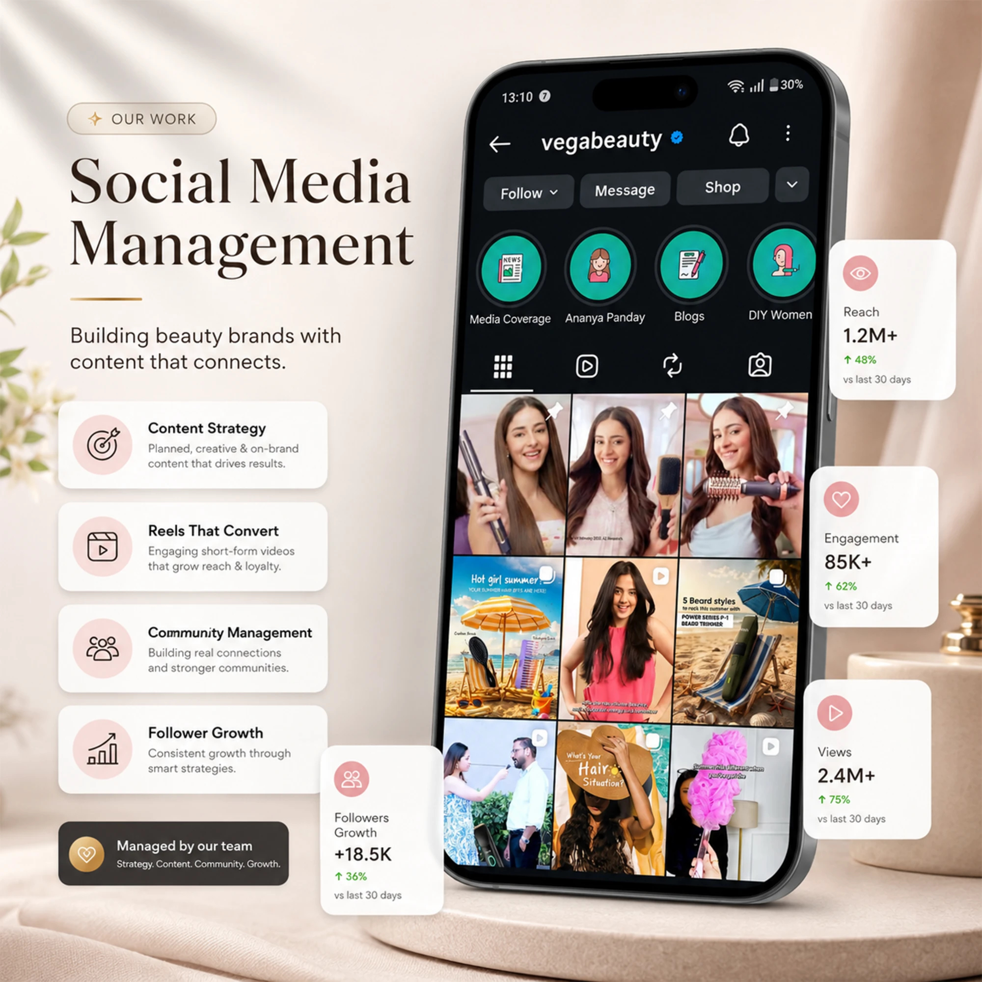 Vega Beauty Instagram social media management by DigiStreet Media